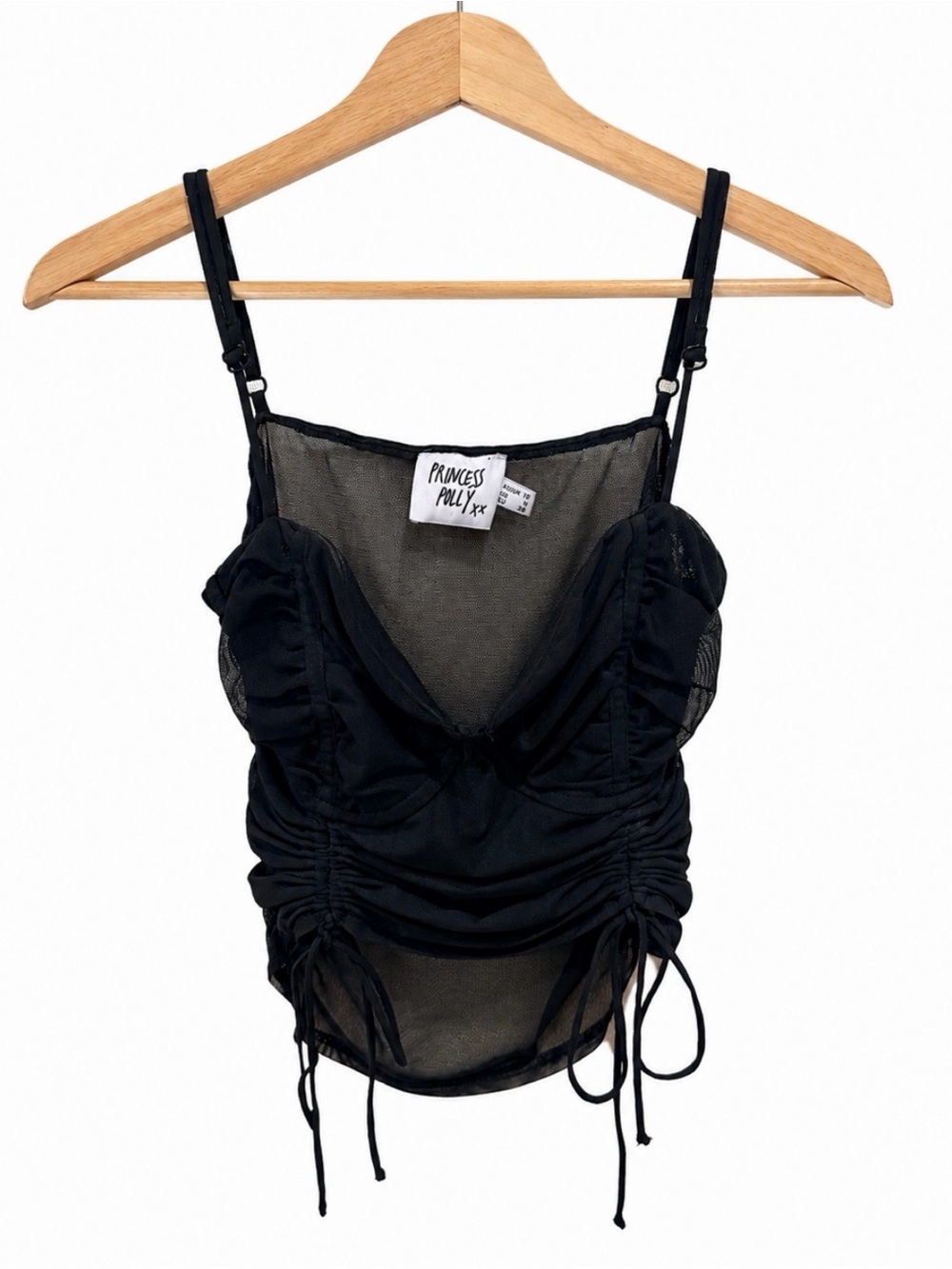 Princess Polly Black Mesh Ruched Corset Cami Top Size US 6
